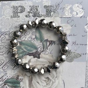 NWT Silver Metallic 8mm Geo Stretch Bracelet
